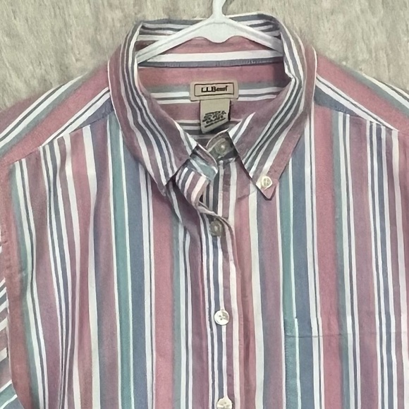 Vintage L.L. Beans Women's 100% Cotton Poplin Striped Button Down Sz MP Prep - Picture 2 of 12